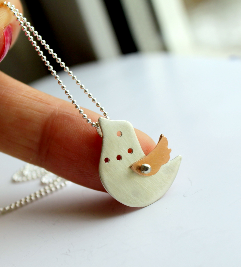 Come With Me Bird Necklace Riveted Rose Gold Wing