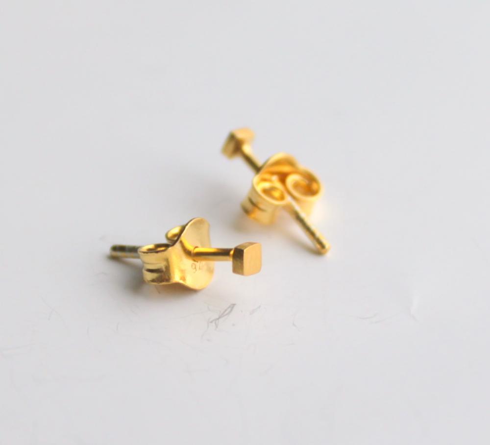 2mm Tiny Dainty Simple Geometric Square Stud Earrings Gold Plated Sterling