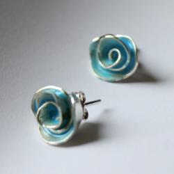 Egg Blue Enamel Rose Stud Earrings