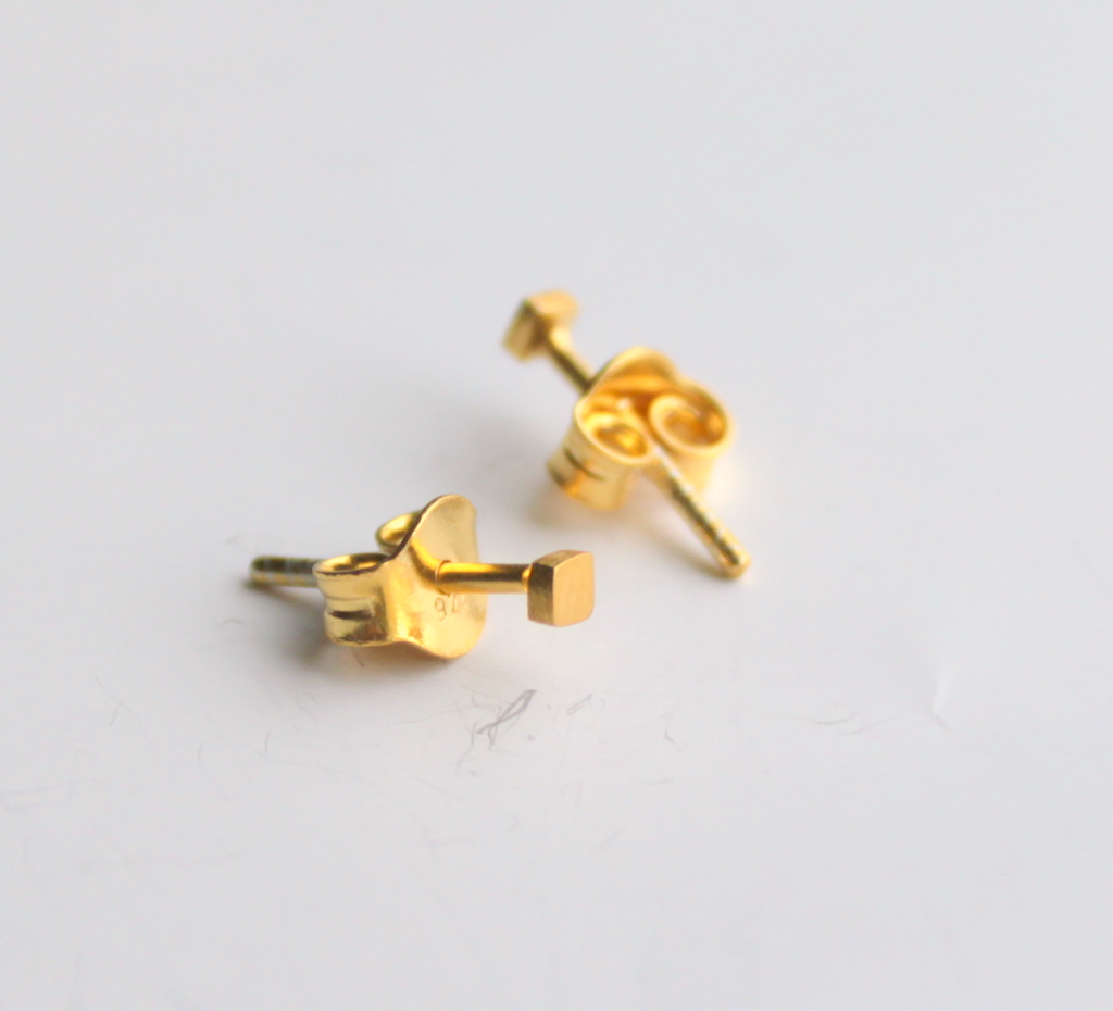 2mm Tiny Dainty Simple Geometric Square Stud Earrings Gold Plated